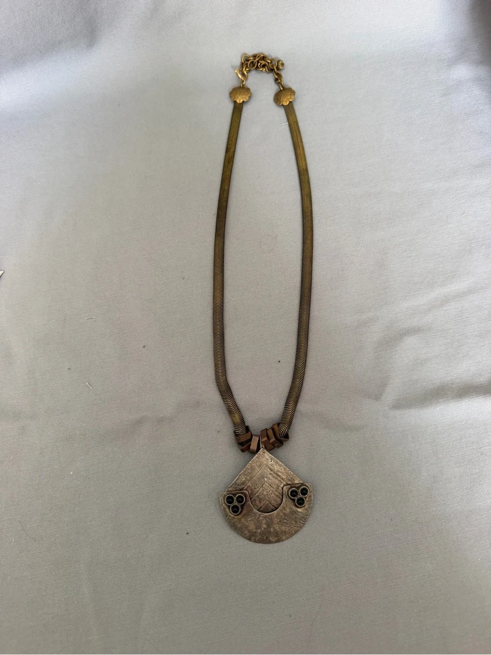 Antique-Style Mixed Metal Fan Pendant Necklace